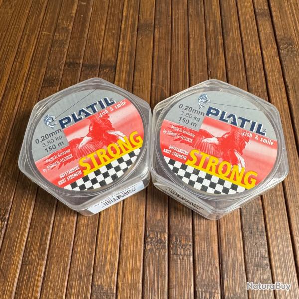 LOT PCHE DESTOCKAGE 2 BOBINES PLATIL Nylon Platil Strong Brun 150 mtres 0,20 mm