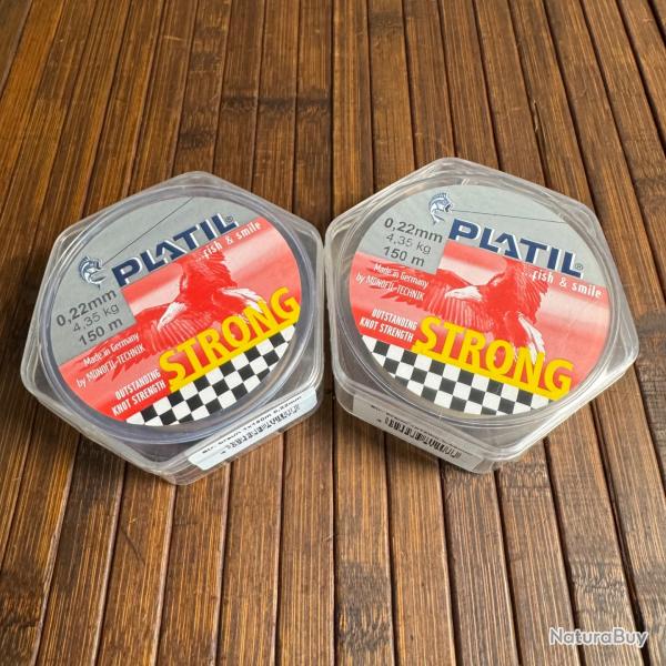 LOT PCHE DESTOCKAGE 2 BOBINES PLATIL Nylon Platil Strong Brun 150 mtres 0,22 mm