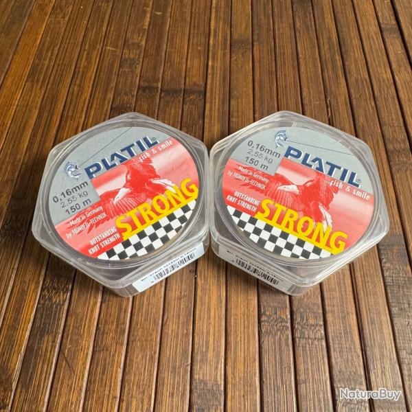 LOT PCHE DESTOCKAGE 2 BOBINES PLATIL Nylon Platil Strong Brun 150 mtres 0,16 mm