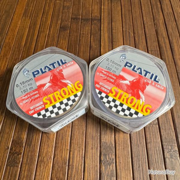 LOT PCHE DESTOCKAGE 2 BOBINES PLATIL Nylon Platil Strong Brun 150 mtres 0,18 mm