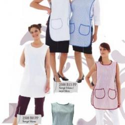 Chasuble femme avec pressions Sergé Blanc/Rayé Bleu 5