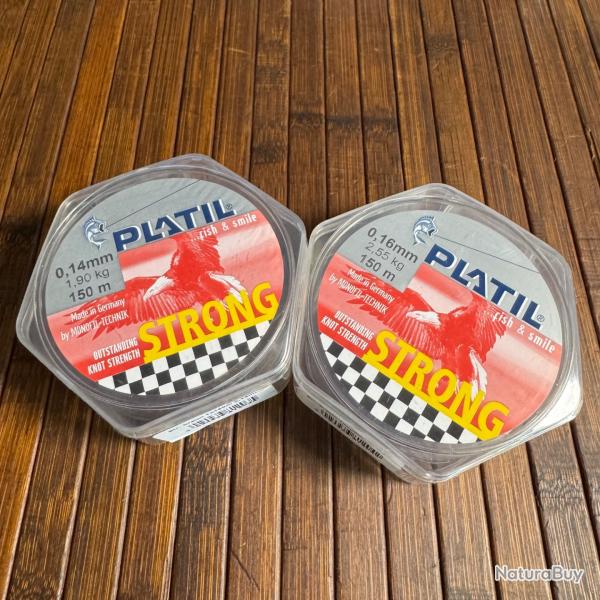 LOT PCHE DESTOCKAGE 2 BOBINES PLATIL Nylon Platil Strong Brun 150 mtres 0,14 mm et 0,16 mm