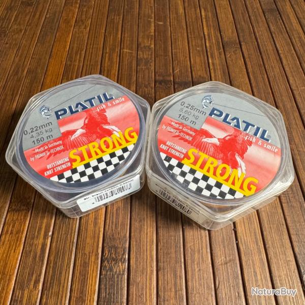 LOT PCHE DESTOCKAGE 2 BOBINES PLATIL Nylon Platil Strong Brun 150 mtres 0,22 mm et 0,25 mm