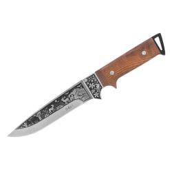 COUTEAU DE CHASSE BSH N-213B FULL TANG - Gravure Cerf Manche Bois 440 Inox