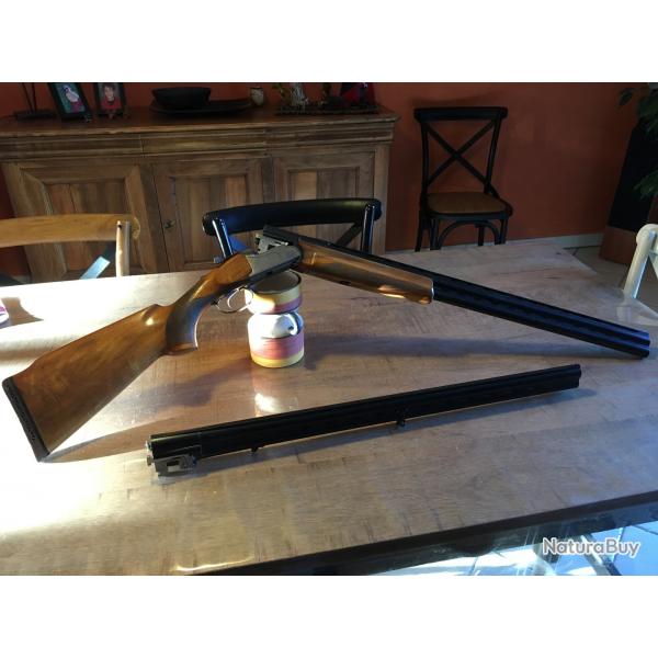 fusil superpos cal 12 ,  bergeron diffusion, 1 canon chasse et 1 canon pigeons ou fosse, en coffret