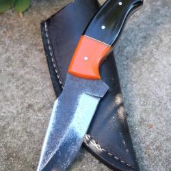 Couteau Skinner de Chasse Bushcraft Lame Acier Carbone 1075 Manche Résine Etui Cuir Fabr Artisanat 2