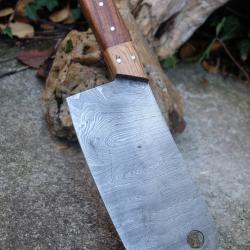 Couperet de Cuisine Style Japonais Kiritsuke Damas Lame 256 Couches Manche Bois Fabric Artisanale