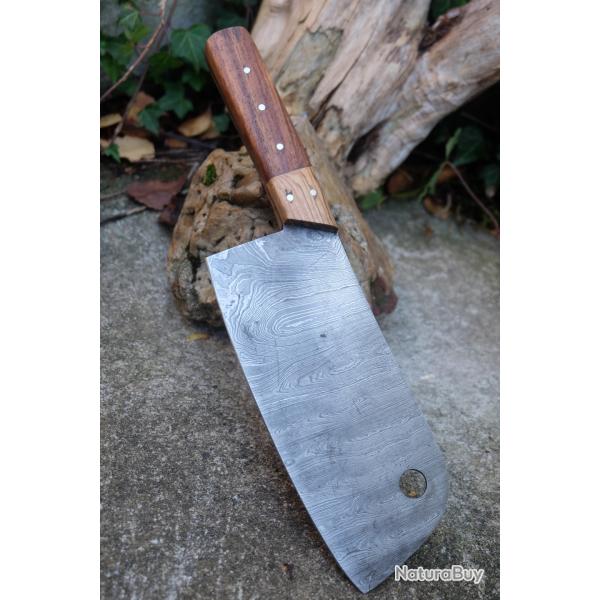 Couperet de Cuisine Style Japonais Kiritsuke Damas Lame 256 Couches Manche Bois Fabric Artisanale