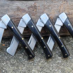 LOT DE 4 Couteau Grand-Père Greffoir Lame Acier Inox Manche Résine Fabric Artisanale Cran Forcé