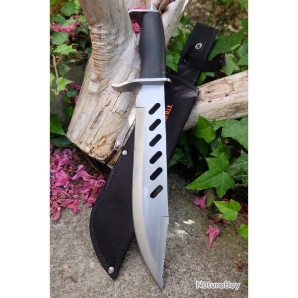 Poignard Couteau de Chasse Cochons Sauvages Bowie Lame Acier 3Cr13 Etui Nylon Poignard Tactical 000