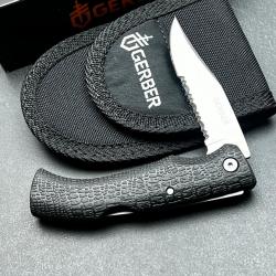 Couteau Gerber GatorMate Lame Clip Point Acier 440 Manche Kraton Etui Nylon Made USA Lockback