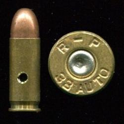 .38 Colt Auto Mle 1900 -  marquage = R-P  38 AUTO - étui nickelé - balle cuivre arrondie