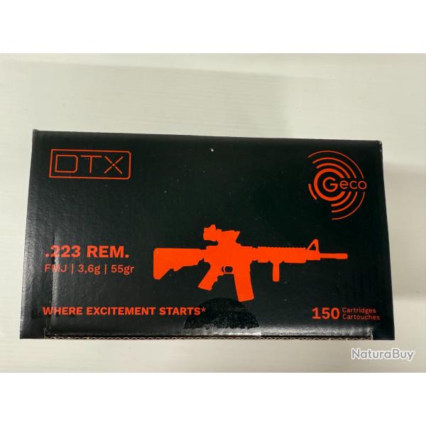 GECO CAL 223R DTX FMJ 3.6G/55GR VENDU PAR 6 BOITES DE 150 BALLES FRAIS DE PORT OFFERT