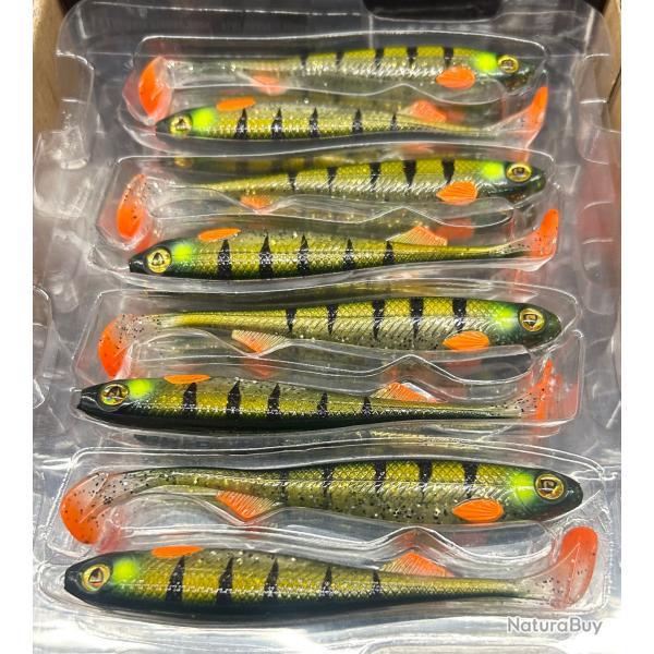 Lot 5 leurres Fox Rage Slick Shad 11cm Green Zebra Ghost