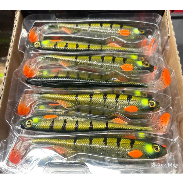Lot 5 leurres Fox Rage Slick Shad 13cm Green Zebra Ghost