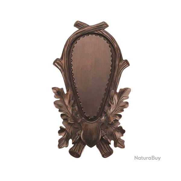 Ecusson trophe de cerf sculpt  la main 48x22 marron fonc