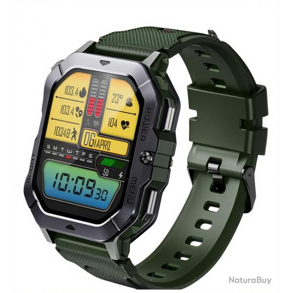 Montre militaire connecte cran 2 pouces Surveillance sant 24/24 - 110 modes - Assistant vocal
