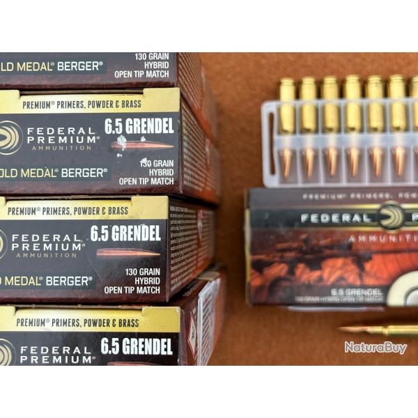 100 CARTOUCHES 6.5 GRENDEL MARQUE FEDERAL GOLD MEDAL BERGER 130 grains Hybrid OTM