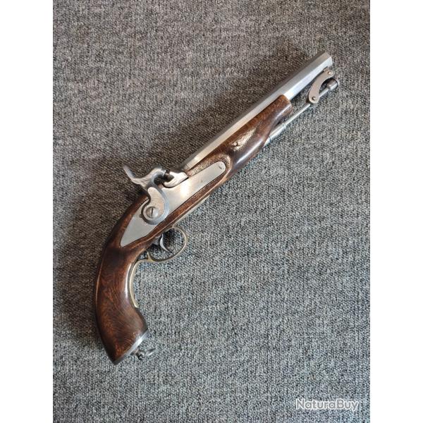 Pistolet  percussion de style anglais tout en acier bois et laiton super propre excellent tat