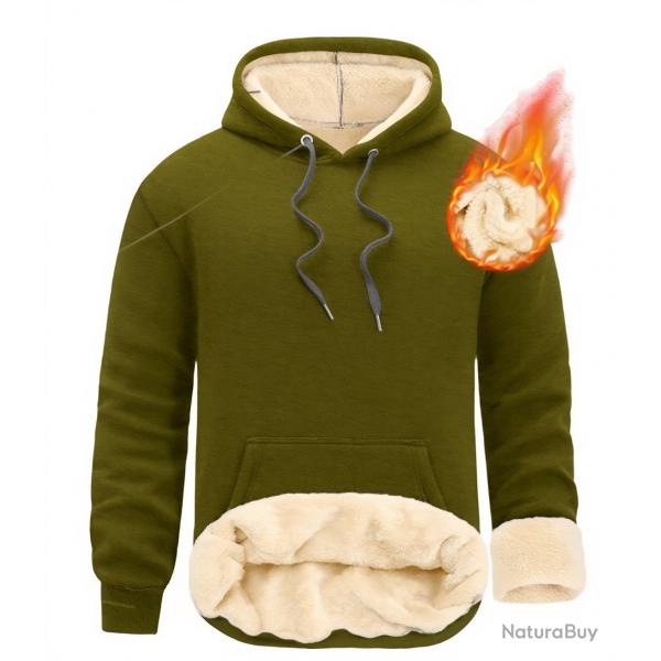 Sweat  Capuche Homme doubl polaire vert - Coton - Garde au chaud