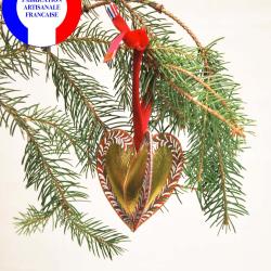 Suspension de Noël en cuir doré peinte à la main Amour en Cage