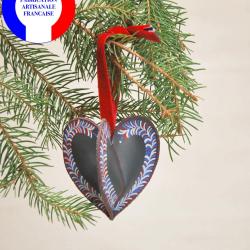 Suspension de Noël en cuir Gris peinte à la main Amour en Cage Bleu Blanc Rouge