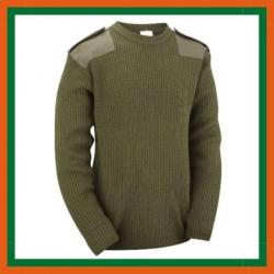 Pull militaire à col rond et coudières, épaulettes renforcées - Vert