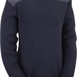 Pull militaire à col rond et coudes renforcés - Bleu marine