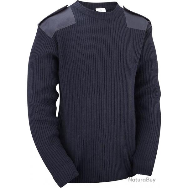 Pull militaire  col rond et coudes renforcs - Bleu marine