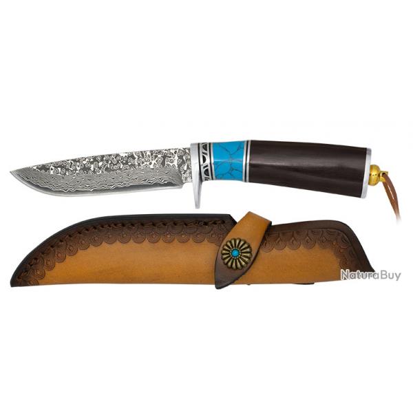 Couteau  DAMASCUS  manche bois et rsine  lame de 12 cm