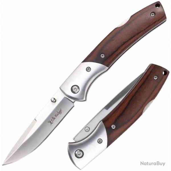 Couteau Elk Ridge Lame Acier 3Cr13 Manche Bois Lockback ER2005SN