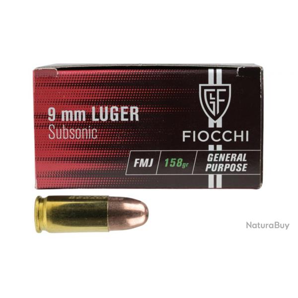 BOITE DE 50 CARTOUCHES FIOCCHI SUBSONIQUES CAL.9x19 / 9 PARA / 9 LUGER FMJ 158GRS - CATEGORIE B