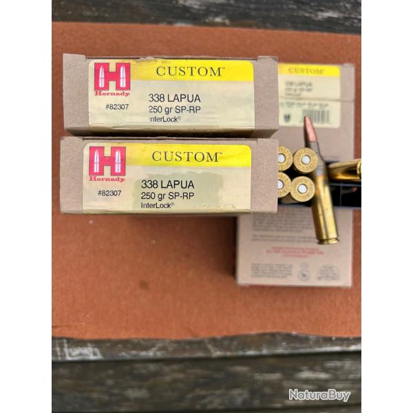 LOT 46 CARTOUCHES HORNADY 338 LAPUA MAG 250 Grains SP RP INTERLOCK
