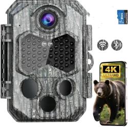 Caméra de Chasse WiFi Bluetooth 60MP 4K Double Objectif Vision Nocturne Vidéos + 8 Piles AA SD 32GO