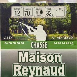 CARTOUCHE MAISON REYNAUD (tunet) calibre 12/70 bj 32g n°7.5 x25