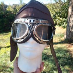 CASQUE BONNET OU SERRE TETE PILOTE OU MOTARD CUIR ET LUNETTES