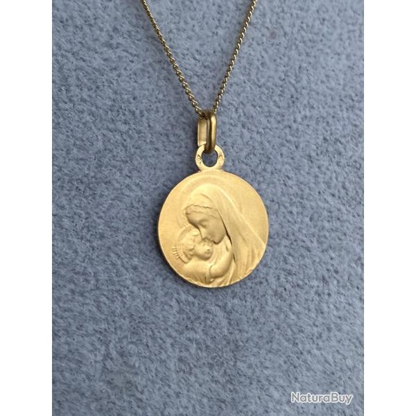 Chaine et pendentif or massif 18 carats - Mre sainte - catholique - Chrtien - mdaille