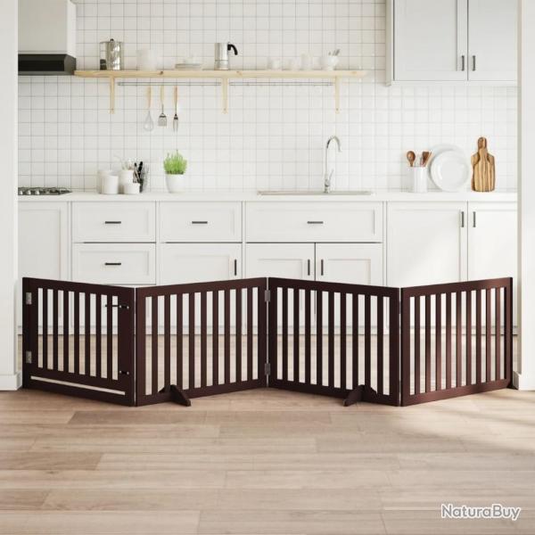 Barrire pour chiens avec porte 4 panneaux bois de peuplier alsavelo