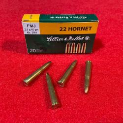 20 MUNITIONS SELLIER ET BELLOT, CAL : 22 HORNET, 45 grs, 2,9 g, FMJ.