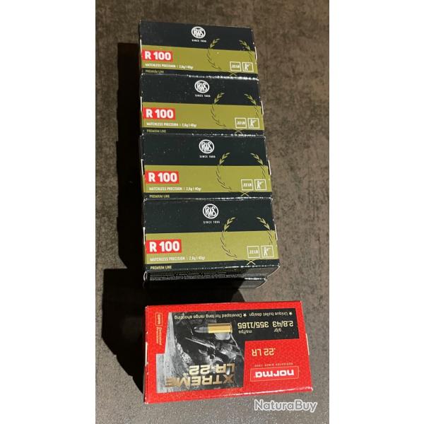 Lot munitions 22 LR RWS R100 et NORMA XTREME