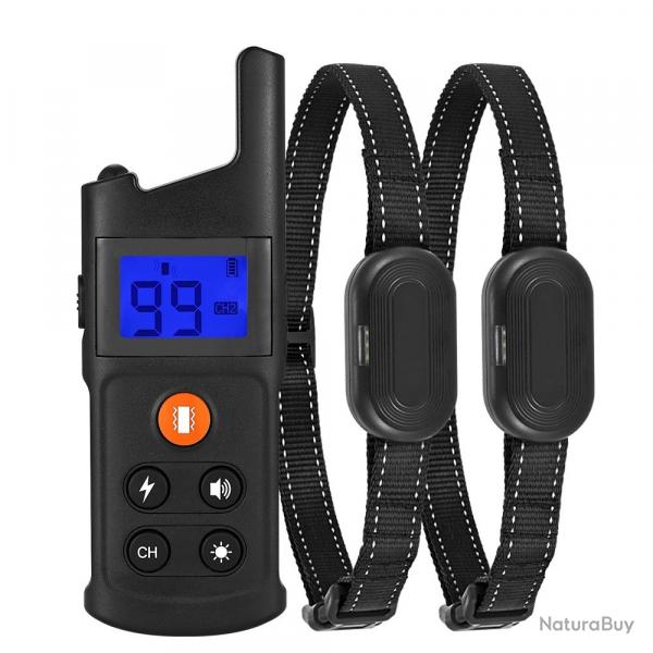 2XColliers de Dressage Etanche pour Chiens avec Choc Vibration Bip Rechargeable pour toutes Tailles