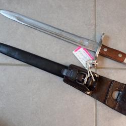 Sans matricule et en 14mm ! Baionnette Suisse : fusil Rubin Schmidt k11. Mdle 1900 &agrave; ergot + PF Cuir