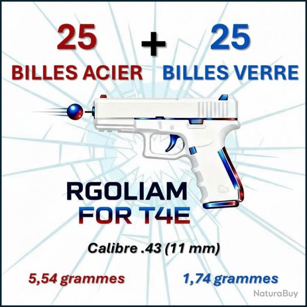 Lot 50 Billes (25x acier + 25x verre) 11 mm (.43) pour UMAREX T4E