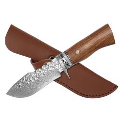 COUTEAU DE CHASSE TAKOMA N-962 - ACIER DAMAS (61 HRC) - Manche Bois & Étui Cuir