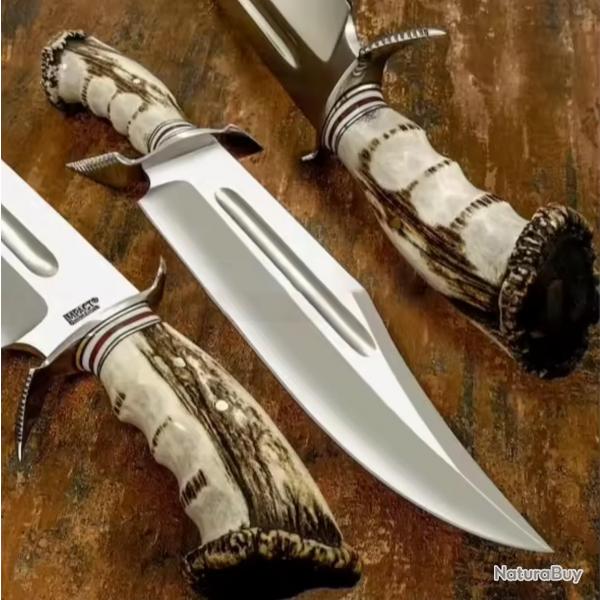 Magnifique couteau de chasse - Acier J2 - Bois de Cerf (4)