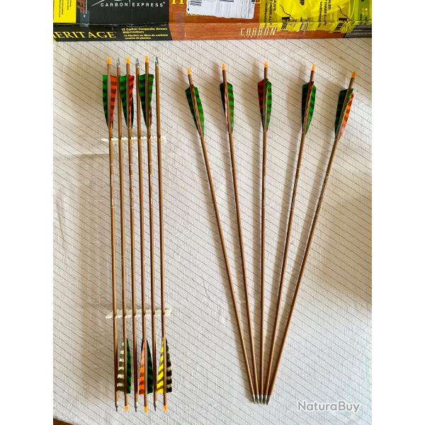 Lot Flches Carbon Express Hritage350 Prtes  l'emploi avec empennage, encoche et pointe (L 79cm)
