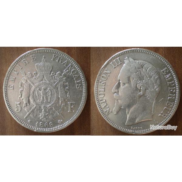 France 5 Francs 1869 A Atelier Paris Piece Argent Ecu Piece Frcs Frs Frc