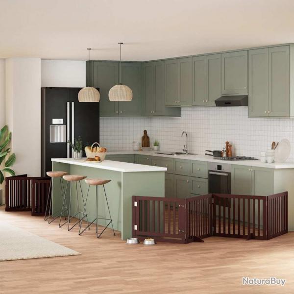 Barrire pour chien porte pliable 12 panneaux bois de peuplier