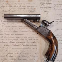 Joli pistolet juxtaposé 9mm broche,queue de détente escamotable vers 1850 parfait fonctionnement