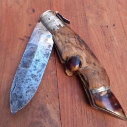 Ancien Gros et Solide Couteau de Chasse ESPAGNOL ZAFRILLA  ALBACETE Manche en Patte de Chevreuil